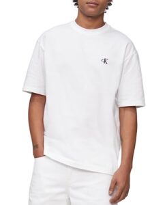 calvin klein men's relaxed fit monogram logo crewneck t-shirt, brilliant white, x-large
