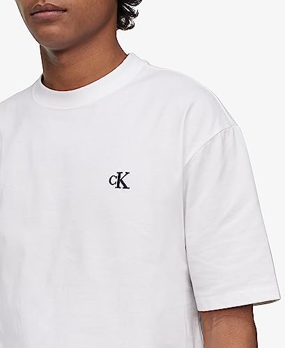 Calvin Klein Men's Relaxed Fit Monogram Logo Crewneck T-Shirt, Brilliant White, X-Large