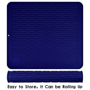 Smithcraft Silicone Dish Drying Mat, Non-Slip Small Sink Mats Drying Mat 15.75x11.81 Inches, Durable Dish Drainer Mat, Heat Resistant Mat Kitchen Pad, Bar Mat Countertop Protector Dry Mat Navy Blue