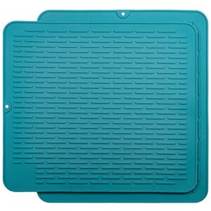 smithcraft silicone dish drying mat set 2, xl sink mats dish drainer drying mat 17.72x15.75", large dish drying rack mat, heat resistant &non-slip kitchen drying pad, countertop protector dry mat teal