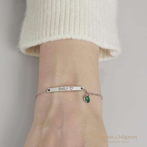 Custom Name Bracelets for Women Mothers Day Gifts for Mom Family Sister Friendship Matching Bracelet With Birthstone Handmade Jewelry Personalized Engraved Best Friend April May Birthday Gift - 2BR-BS