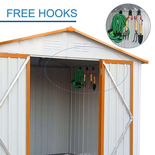 WIILAYOK 8' x 6' Outdoor Storage Shed, Steel Metal Shed with Floor Frame ＆Lockable Double Doors ＆3 Garage Hooks, Tool Storage Shed for Yard, Perfect to Store Garden Tools Bike Accessories