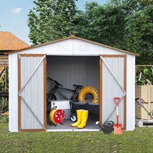 wiilayok 8' x 6' outdoor storage shed, steel metal shed with floor frame ＆lockable double doors ＆3 garage hooks, tool storage shed for yard, perfect to store garden tools bike accessories