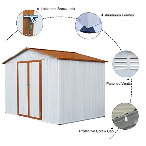 WIILAYOK 8' x 6' Outdoor Storage Shed, Steel Metal Shed with Floor Frame ＆Lockable Double Doors ＆3 Garage Hooks, Tool Storage Shed for Yard, Perfect to Store Garden Tools Bike Accessories