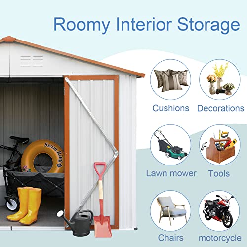 WIILAYOK 8' x 6' Outdoor Storage Shed, Steel Metal Shed with Floor Frame ＆Lockable Double Doors ＆3 Garage Hooks, Tool Storage Shed for Yard, Perfect to Store Garden Tools Bike Accessories