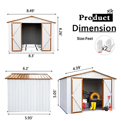 WIILAYOK 8' x 6' Outdoor Storage Shed, Steel Metal Shed with Floor Frame ＆Lockable Double Doors ＆3 Garage Hooks, Tool Storage Shed for Yard, Perfect to Store Garden Tools Bike Accessories