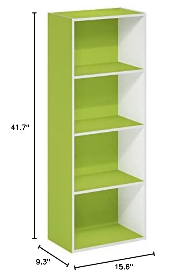 Furinno Luder Bookcase / Book / Storage, 4-Tier, Green/White