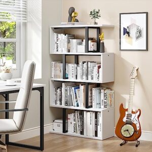 YITAHOME 5-Tier Bookshelf, S-Shaped Z-Shelf Bookshelves and Bookcase, Modern Freestanding Multifunctional Decorative Storage Shelving for Living Room Home Office, Cream White