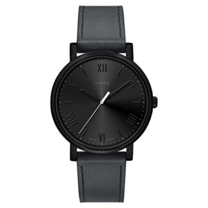 timex women's originals 42mm watch – black case & dial with dark gray genuine leather strap