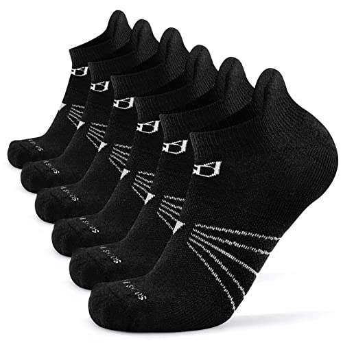 Socks Daze Black Merino Wool Ankle Socks Mens, Womens Compression Arch Support Non Blister Wool Running Climbing Hiking Socks for Best Gifts, 6 Pairs Black, Large