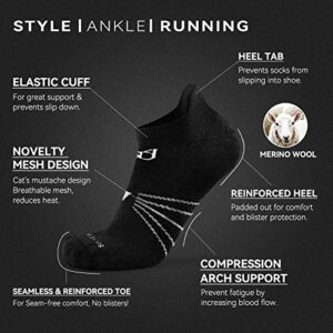 Socks Daze Black Merino Wool Ankle Socks Mens, Womens Compression Arch Support Non Blister Wool Running Climbing Hiking Socks for Best Gifts, 6 Pairs Black, Large