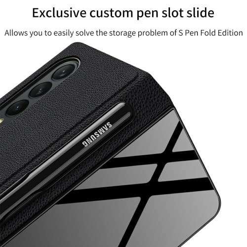 EAXER for Samsung Galaxy Z Fold 3 5G Case, Glass Material W/S Pen Slot Luxury Shockproof Anti-Slip Glossy Glass Flip Phone Case Cover (Checkerboard Brown)