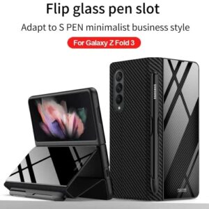 EAXER for Samsung Galaxy Z Fold 3 5G Case, Glass Material W/S Pen Slot Luxury Shockproof Anti-Slip Glossy Glass Flip Phone Case Cover (Checkerboard Brown)