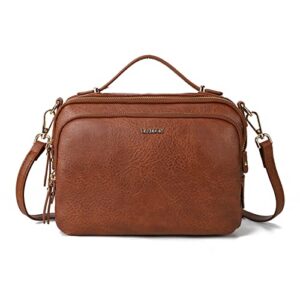 small crossbody bags for women leather shoulder purses vegan women cross body bag multi pocket purse brown
