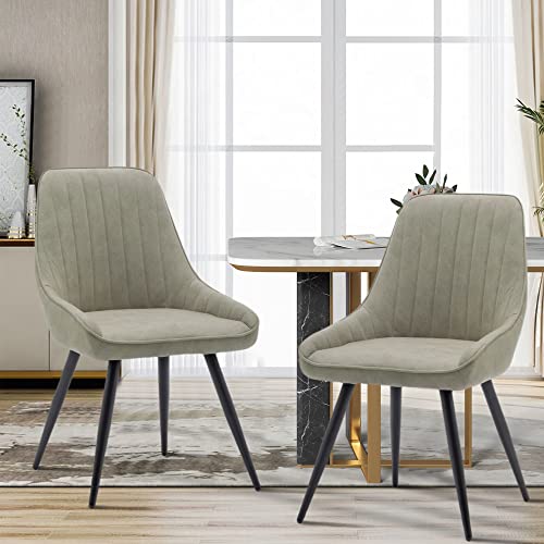 Alunaune Modern Dining Chairs Set of 2 Upholstered Kitchen Chairs, Mid Century Armless Leisure Accent Chair, Living Room Faux Suede Desk Side Chair with Metal Legs-Grey Green