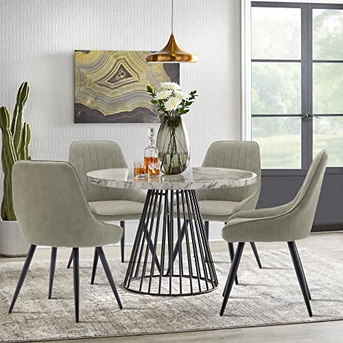 Alunaune Modern Dining Chairs Set of 2 Upholstered Kitchen Chairs, Mid Century Armless Leisure Accent Chair, Living Room Faux Suede Desk Side Chair with Metal Legs-Grey Green