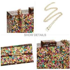 Gets Acrylic Purses and Handbags for Women Multicolor Perspex Geometric Patterns Box Clutch Banquet Evening Crossbody Handbag