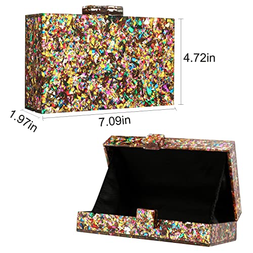 Gets Acrylic Purses and Handbags for Women Multicolor Perspex Geometric Patterns Box Clutch Banquet Evening Crossbody Handbag