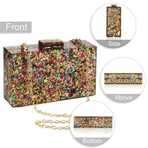 Gets Acrylic Purses and Handbags for Women Multicolor Perspex Geometric Patterns Box Clutch Banquet Evening Crossbody Handbag