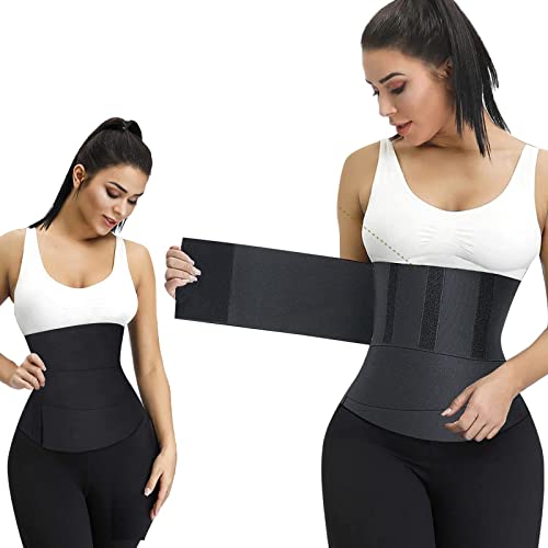 RIVASPSM Snatch Me Up Bandage Wrap Waist Trainer For Women Lower Belly Fat Waist Wraps For Stomach Wraps Plus Size 13.1ft Black