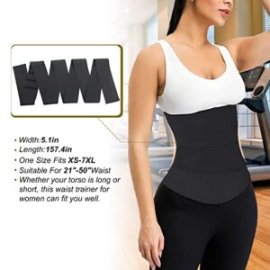 RIVASPSM Snatch Me Up Bandage Wrap Waist Trainer For Women Lower Belly Fat Waist Wraps For Stomach Wraps Plus Size 13.1ft Black