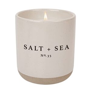 sweet water decor salt and sea candle | sea salt, citrus, amber, musk, beach scented soy candles for home | 12oz stone jar, 60+ hour burn time, made in the usa