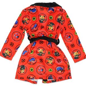 Miraculous Ladybug Pajamas for Girls Robe and Slipper Set Matching Cozeez House Shoes, Red/Black, Size 6/6X