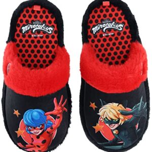 Miraculous Ladybug Pajamas for Girls Robe and Slipper Set Matching Cozeez House Shoes, Red/Black, Size 6/6X