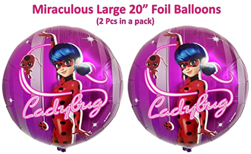 Vision Licensed 2 Pcs Miraculous Ladybug Large 20" Foil Balloons | New Colorful Design of Helium Balloon for Miraculous Birthday Theme Party