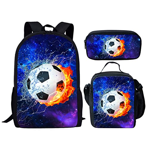 ZFRXIGN Kindergarten Backpack Football Galaxy Lunch Box Girls Pencil Case Back To School Backpacks Elementary School Bags Set 3 piece Blue