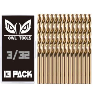 owl tools 3/32" inch cobalt drill bits - 13 pack of m35 cobalt drill bits with storage case - perfect drill bits for metal, hardened & stainless steel, cast iron, and more!