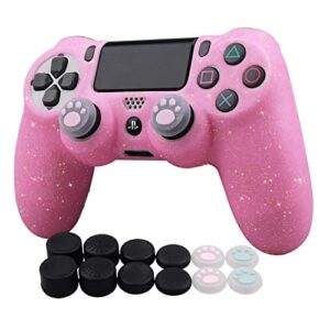 ralan controller skin for ps4 glitter anti-slip silicone cover protector compatible with ps4 slim/ps4 pro wireless/wired gamepad controller with 4 cat paw thumb grip caps & black pro thumb grip x 8.