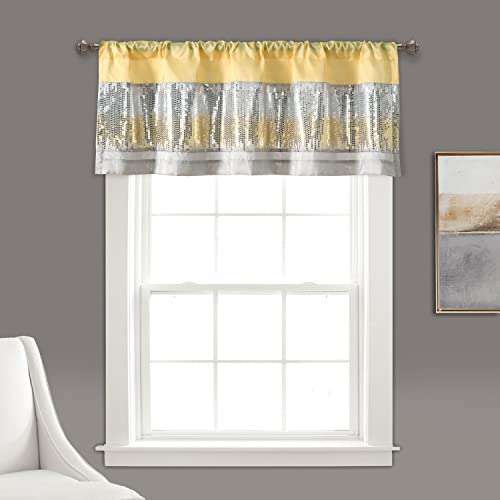 Lush Decor Night Sky Sequin Window Valance, 18"L x 52"W, Yellow & Gray