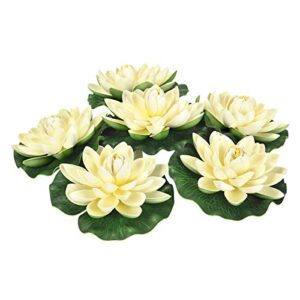 dolicer artificial floating foam lotus flowers 6pcs artificial water lily pads plastic foam lotus flowers lotus lilies pad ornaments for patio koi pond pool aquarium home garden party decor, ivory