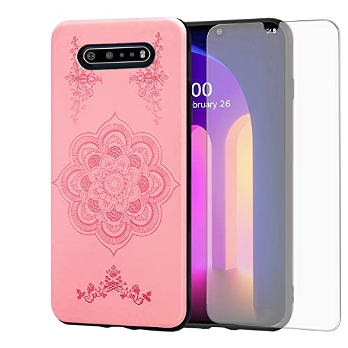 Asuwish Compatible with LG V60 ThinQ V60ThinQ 5G G9 Thin Q Case and Tempered Glass Screen Protector Thin Slim Soft TPU Flower Leather Cell Phone Cover for LGV60 V 60 60ThinQ 60V Women Rose Gold