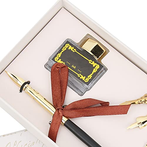 Shanrya Dip Pen Set, Calligraphy Pen Set Dip Pen Suit Handshake Dip Pen Suit for Teacher for Elders(SP124gold gold)