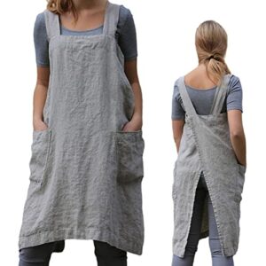 zqffb pinafore cross back apron for women with pockets japanese smock for work gardening cooking painting baking