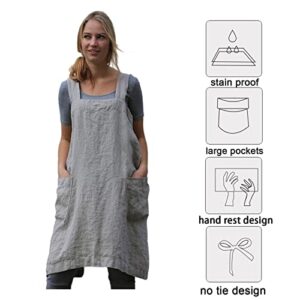 ZQFFB Pinafore Cross Back Apron for Women with Pockets Japanese Smock for Work Gardening Cooking Painting Baking