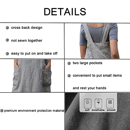 ZQFFB Pinafore Cross Back Apron for Women with Pockets Japanese Smock for Work Gardening Cooking Painting Baking