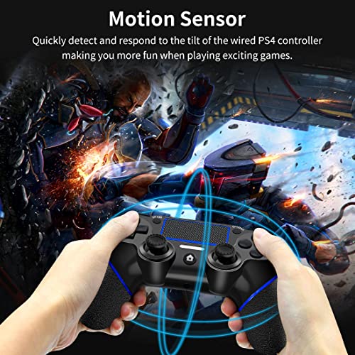 cicilogic Wired PS-4 Controller for PC/Play-Station 4/Pro/Slim and Windows 10/8/7, For PS-4 Wired Controller with Double Vibration Shock and Motion Motors, Professional USB Wired PS4 Controller