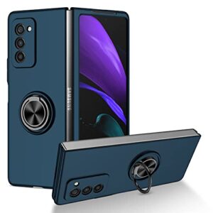 shieid samsung z fold 2 case, galaxy z fold 2 case with ring, impact resistant bumper, 360° rotating metal ring holder drop protective cover phone case for galaxy z fold 2 5g, navy blue