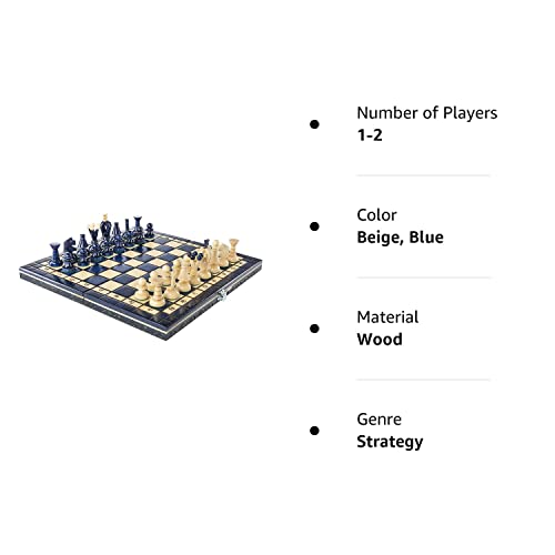 Chess and games shop Muba Beautiful Handcrafted Wooden Chess Set with Board and Chess Pieces - Gift idea Products (12.5'' (32 cm) Blue)