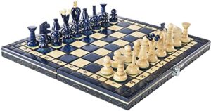 chess and games shop muba beautiful handcrafted wooden chess set with board and chess pieces - gift idea products (12.5'' (32 cm) blue)