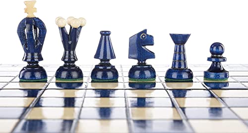 Chess and games shop Muba Beautiful Handcrafted Wooden Chess Set with Board and Chess Pieces - Gift idea Products (12.5'' (32 cm) Blue)