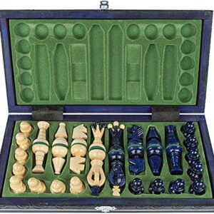 Chess and games shop Muba Beautiful Handcrafted Wooden Chess Set with Board and Chess Pieces - Gift idea Products (12.5'' (32 cm) Blue)