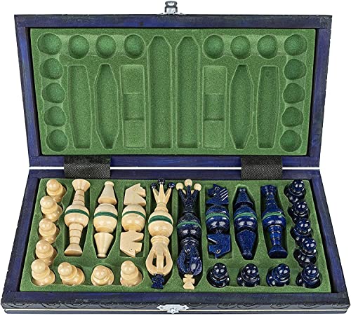 Chess and games shop Muba Beautiful Handcrafted Wooden Chess Set with Board and Chess Pieces - Gift idea Products (12.5'' (32 cm) Blue)