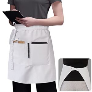 rotanet server aprons half bistro apron with 3 pockets 22 inch waiter waitress long waist apron for men women waterpoof white