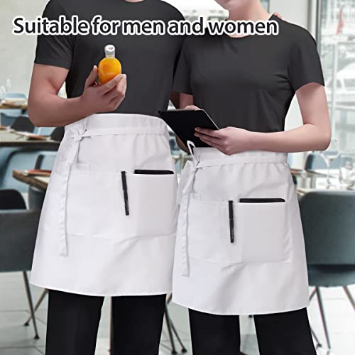 ROTANET Server Aprons Half Bistro Apron with 3 Pockets 22 Inch Waiter Waitress Long waist Apron for Men Women Waterpoof White