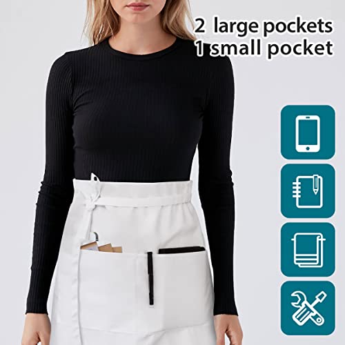 ROTANET Server Aprons Half Bistro Apron with 3 Pockets 22 Inch Waiter Waitress Long waist Apron for Men Women Waterpoof White