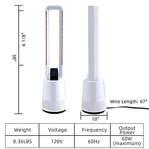 HealSmart 38 inch Bladeless Fan, 3 Speeds & 15 Hours Timer Tower Fan, with Remote Control, Air Circulator Fan for Room, White